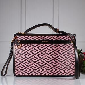 Authentic Versace La Greca Signature Coated Canvas Leather Crossbody MSRP $1,400